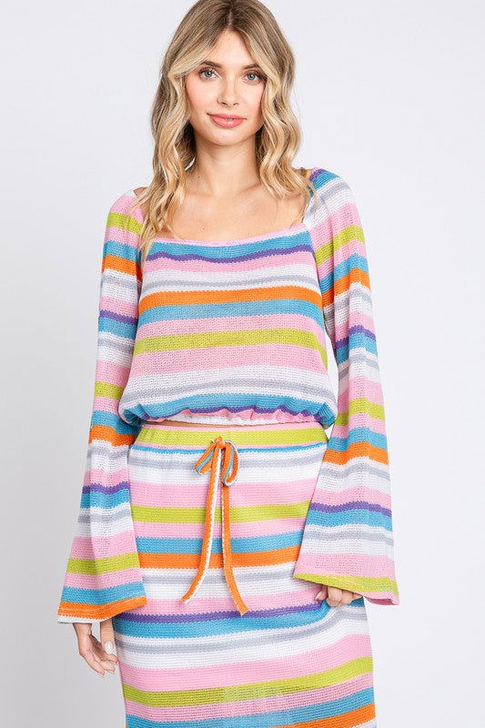 Geegee Multi-Color Stripe Crop Top us.meeeshop - Shirts & Tops