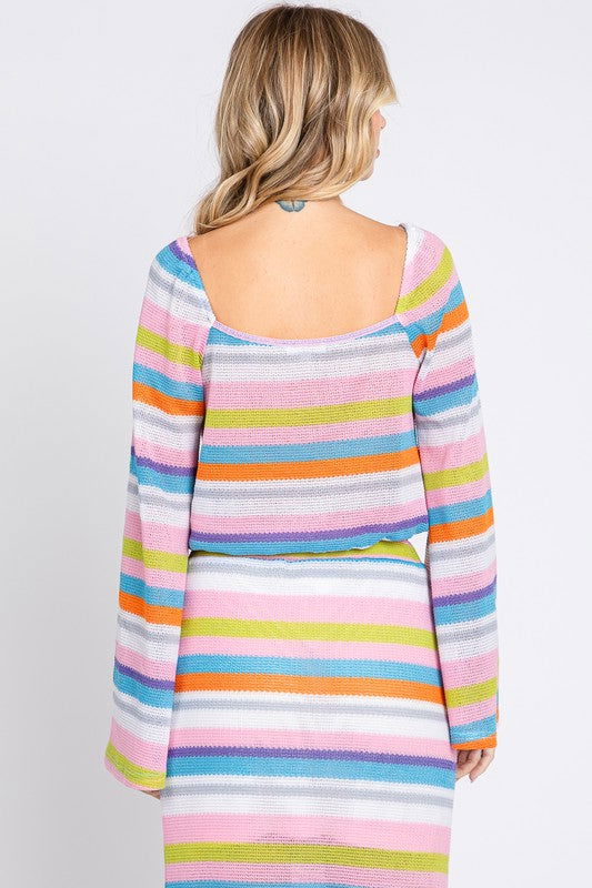 Geegee Multi-Color Stripe Crop Top us.meeeshop - 