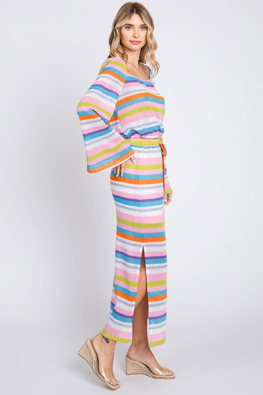 Geegee Multi-Color Stripe Maxi Skirt us.meeeshop - 