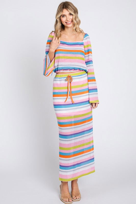 Geegee Multi-Color Stripe Maxi Skirt us.meeeshop - 