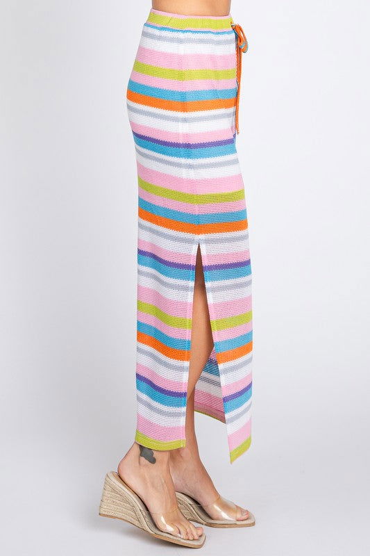 Geegee Multi-Color Stripe Maxi Skirt us.meeeshop - 