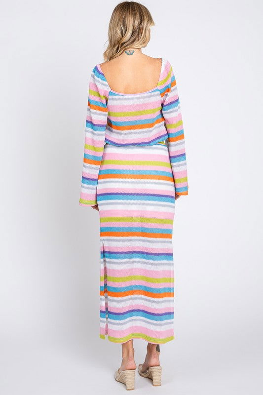 Geegee Multi-Color Stripe Maxi Skirt us.meeeshop - 