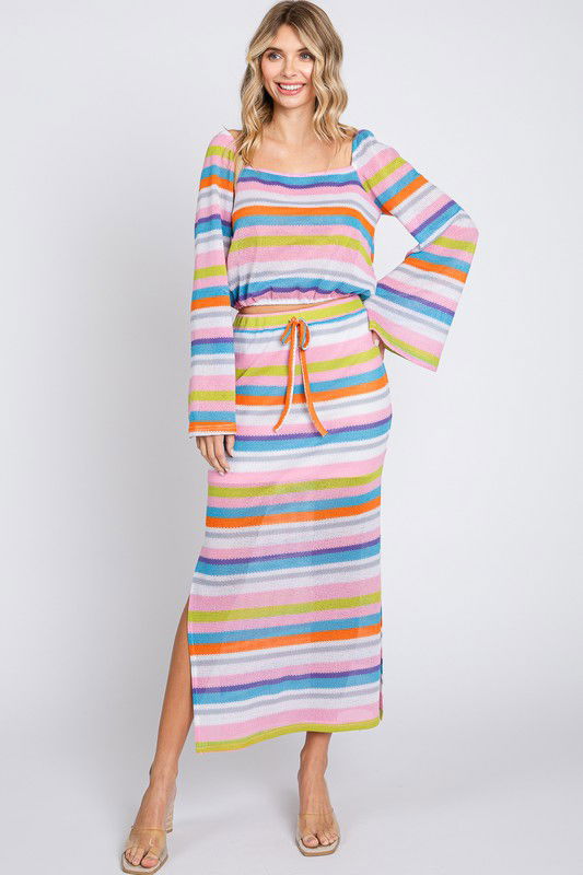 Geegee Multi-Color Stripe Maxi Skirt us.meeeshop - Skirts