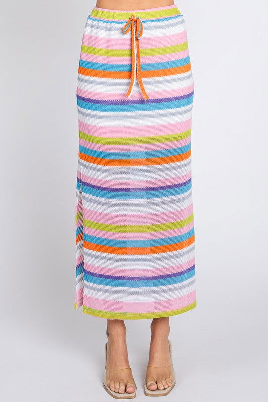 Geegee Multi-Color Stripe Maxi Skirt us.meeeshop - 