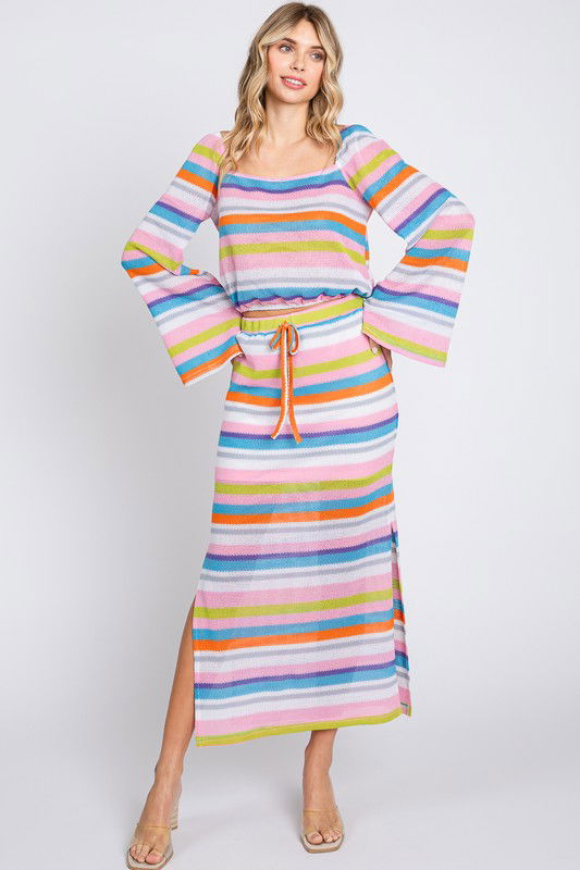 Geegee Multi-Color Stripe Maxi Skirt us.meeeshop - 