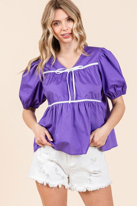 Geegee Piping Detail Babydoll Top us.meeeshop - 