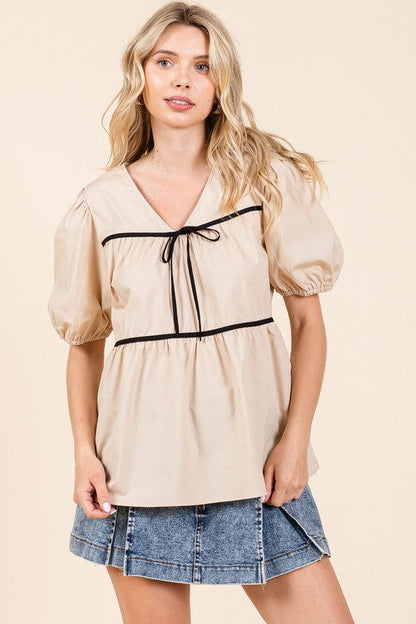 Geegee Piping Detail Babydoll Top us.meeeshop - 