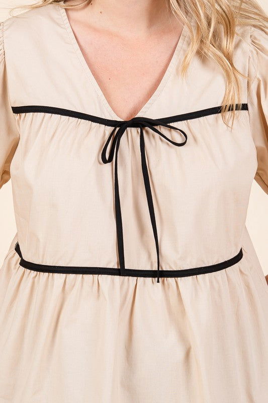 Geegee Piping Detail Babydoll Top us.meeeshop - 