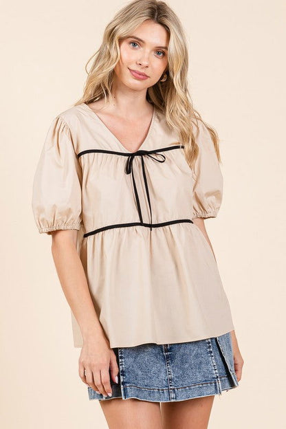 Geegee Piping Detail Babydoll Top us.meeeshop - 