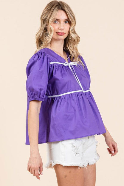 Geegee Piping Detail Babydoll Top us.meeeshop - 