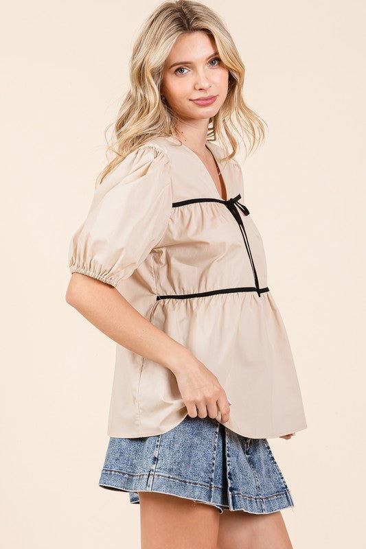 Geegee Piping Detail Babydoll Top us.meeeshop - 