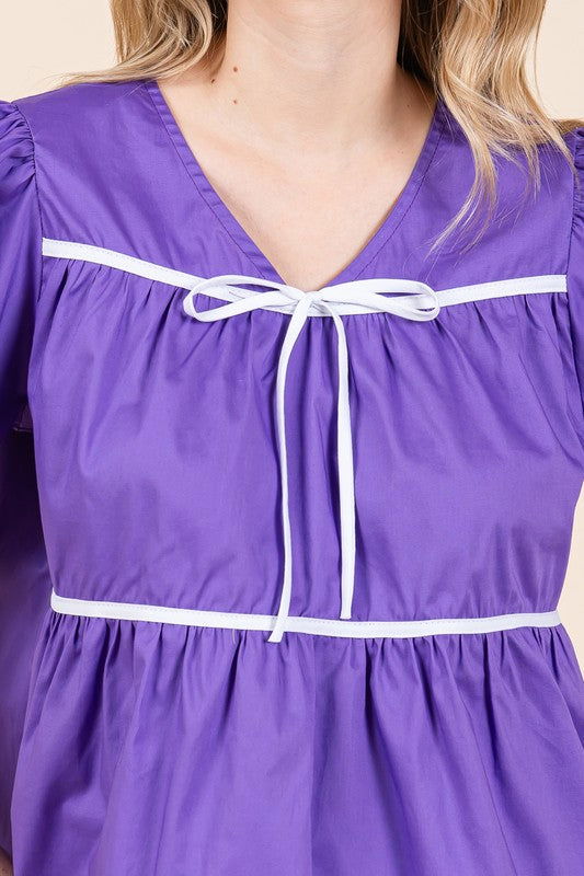 Geegee Piping Detail Babydoll Top us.meeeshop - 