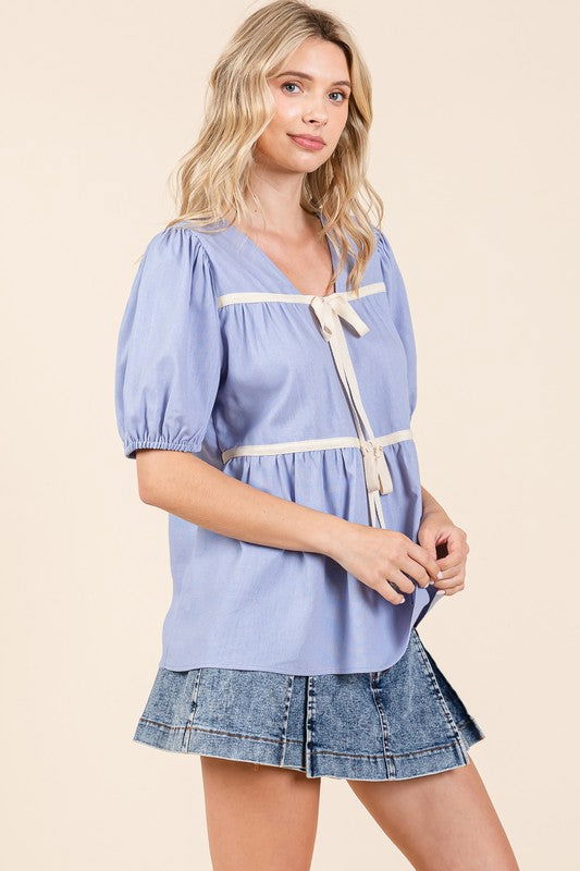 Geegee Plus Piping Detail Babydoll Top us.meeeshop - 