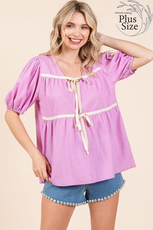 Geegee Plus Piping Detail Babydoll Top us.meeeshop - 