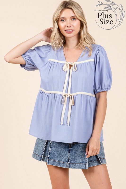 Geegee Plus Piping Detail Babydoll Top us.meeeshop - 