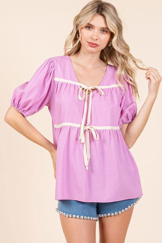 Geegee Plus Piping Detail Babydoll Top us.meeeshop - 