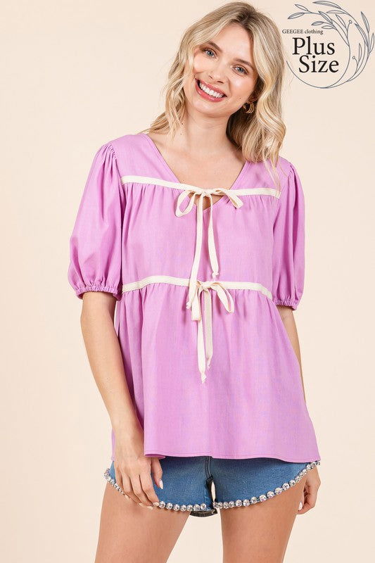 Geegee Plus Piping Detail Babydoll Top us.meeeshop - 