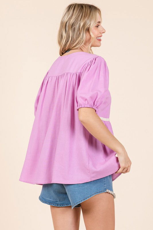 Geegee Plus Piping Detail Babydoll Top us.meeeshop - 