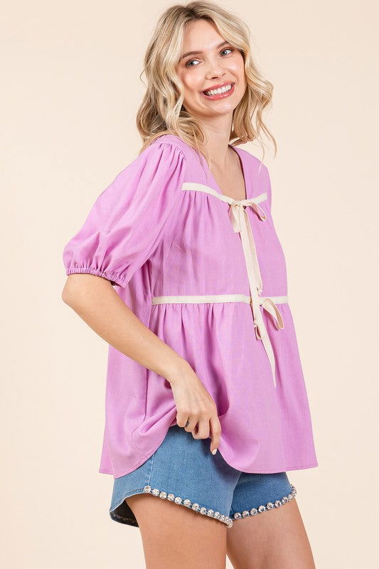 Geegee Plus Piping Detail Babydoll Top us.meeeshop - 