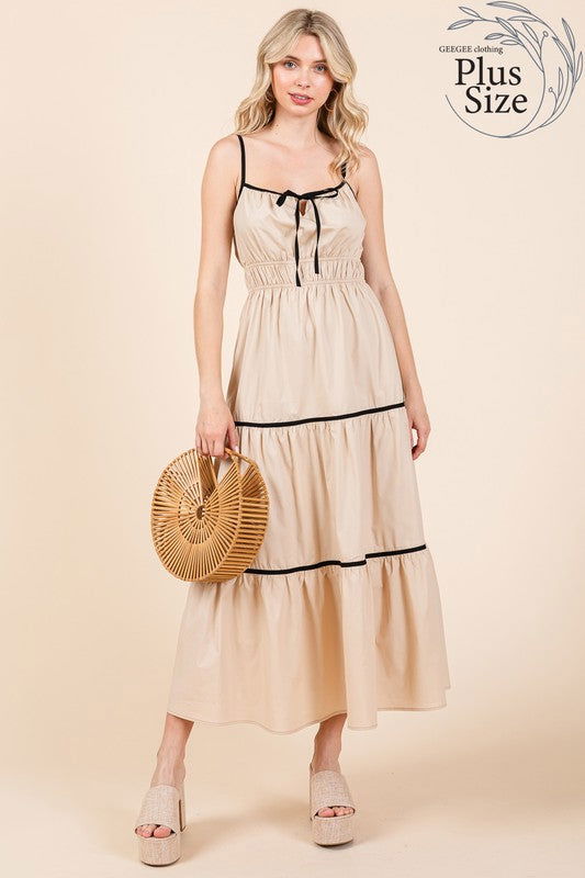 Geegee Plus Piping Detailed Midi Sundress us.meeeshop - 