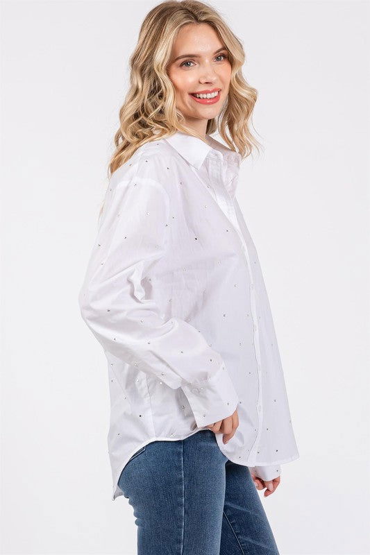 Geegee Plus Rhinestone Button Up Shirt us.meeeshop - 