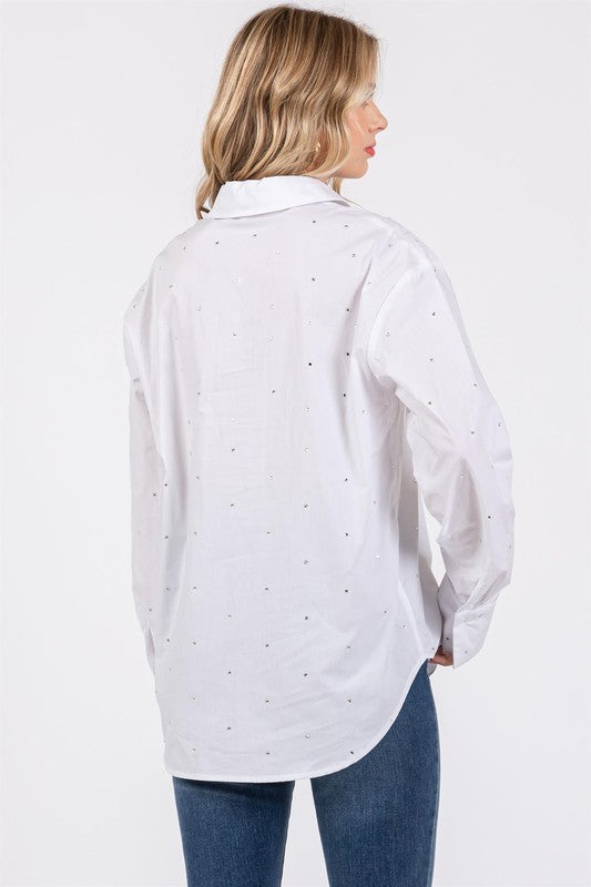 Geegee Plus Rhinestone Button Up Shirt us.meeeshop - 