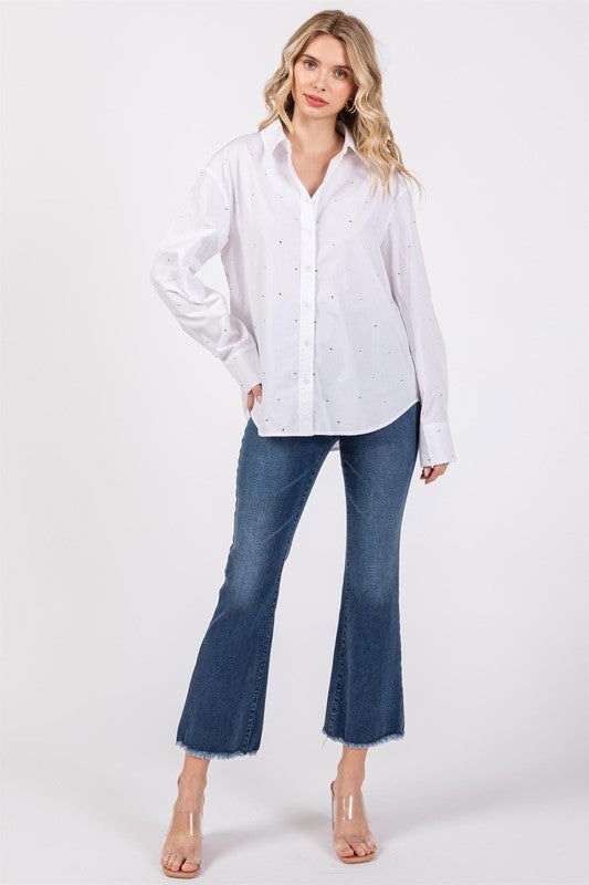 Geegee Plus Rhinestone Button Up Shirt us.meeeshop - 