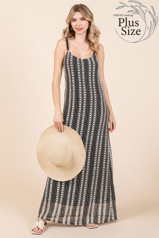 Geegee Plus Stripe See-Through Maxi Dress us.meeeshop - Dresses