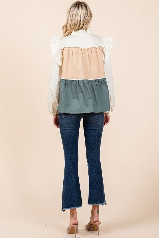 Geegee Tiered Color Block Blouse us.meeeshop - 