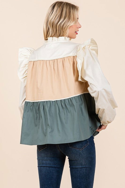 Geegee Tiered Color Block Blouse us.meeeshop - 