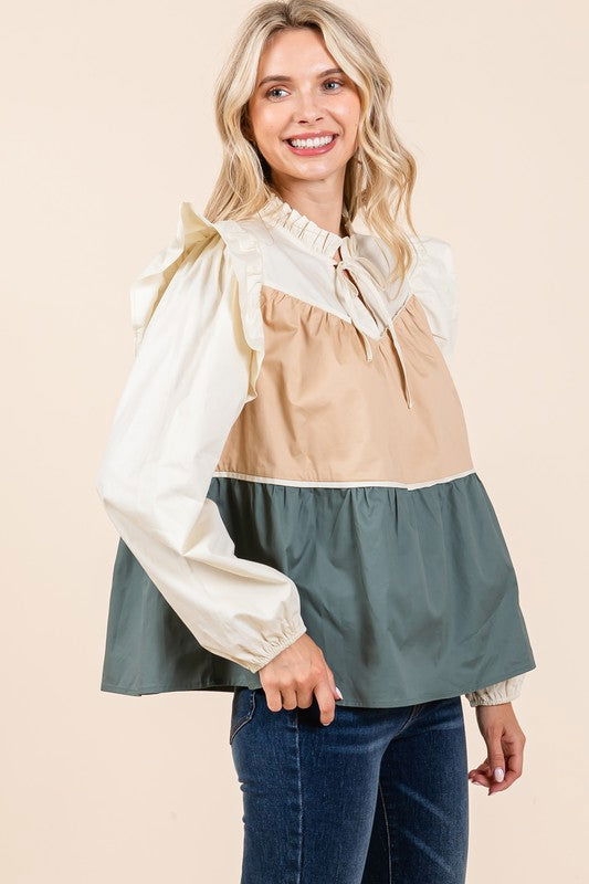 Geegee Tiered Color Block Blouse us.meeeshop - 