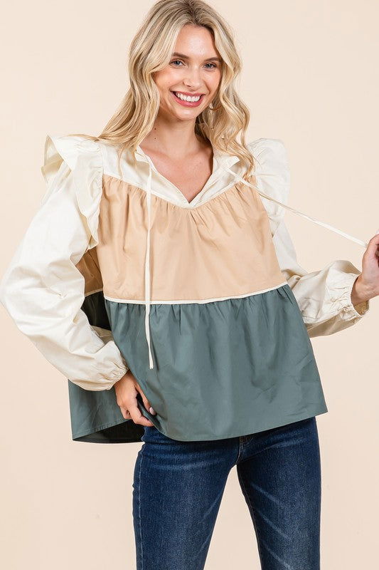 Geegee Tiered Color Block Blouse us.meeeshop - 