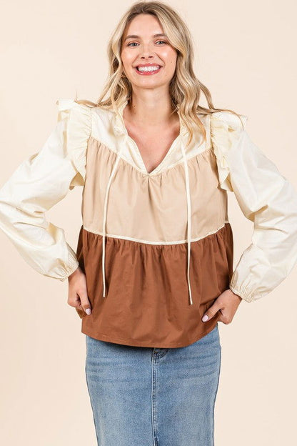 Geegee Tiered Color Block Blouse us.meeeshop - 