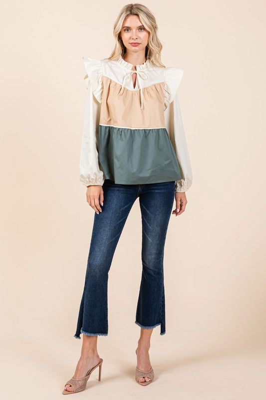 Geegee Tiered Color Block Blouse us.meeeshop - 