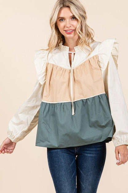 Geegee Tiered Color Block Blouse us.meeeshop - 