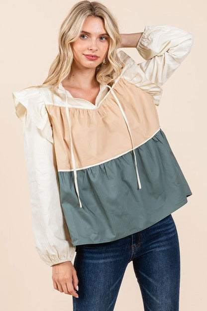 Geegee Tiered Color Block Blouse us.meeeshop - Shirts & Tops