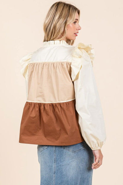 Geegee Tiered Color Block Blouse us.meeeshop - 