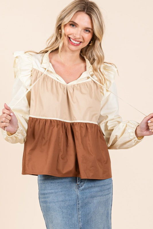 Geegee Tiered Color Block Blouse us.meeeshop - 