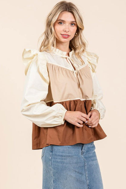 Geegee Tiered Color Block Blouse us.meeeshop - 