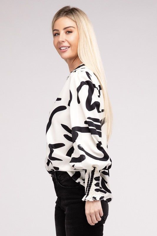 Geo Print Button Front Blouse - us.meeeshop