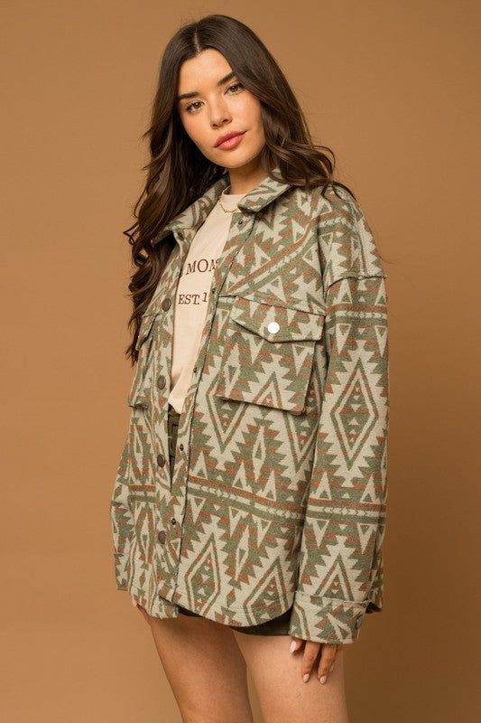 Gilli | 3D Pocket Aztec Print Shacket - us.meeeshop