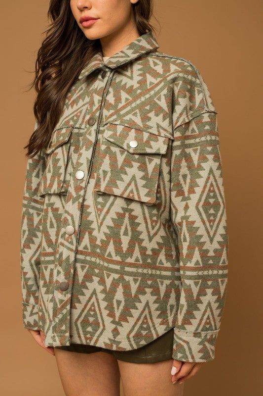 Gilli | 3D Pocket Aztec Print Shacket - us.meeeshop