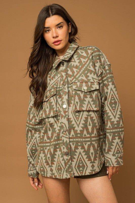 Gilli | 3D Pocket Aztec Print Shacket - us.meeeshop