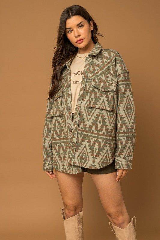 Gilli | 3D Pocket Aztec Print Shacket - us.meeeshop