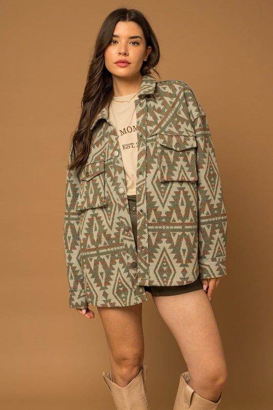 Gilli | 3D Pocket Aztec Print Shacket - us.meeeshop