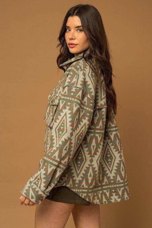 Gilli | 3D Pocket Aztec Print Shacket - us.meeeshop