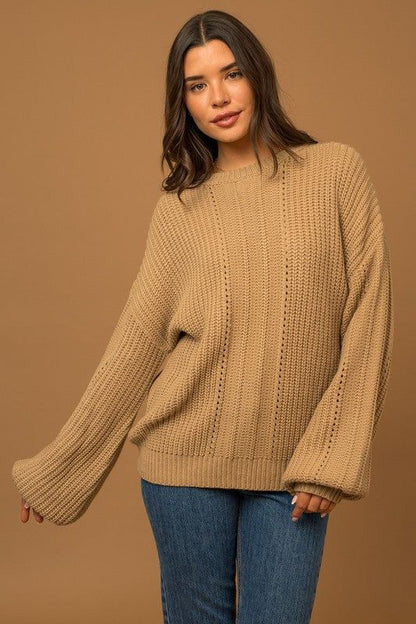 Gilli Balloon Sleeve Braid Sweater us.meeeshop - Shirts & Tops