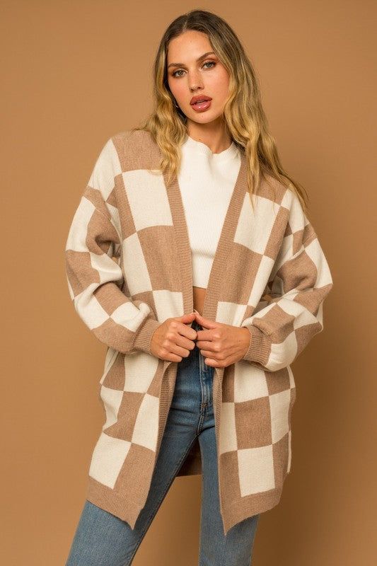 Gilli Checker Graphic Sweater Cardigan us.meeeshop - Shirts & Tops