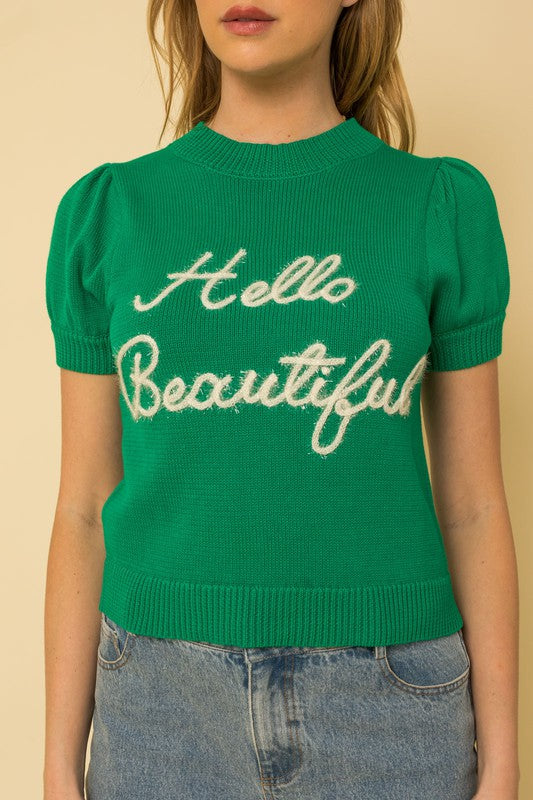 Gilli | Hello Beautiful Short Sleeve Sweater Top | us.meeeshop