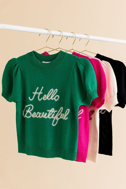 Gilli | Hello Beautiful Short Sleeve Sweater Top | us.meeeshop